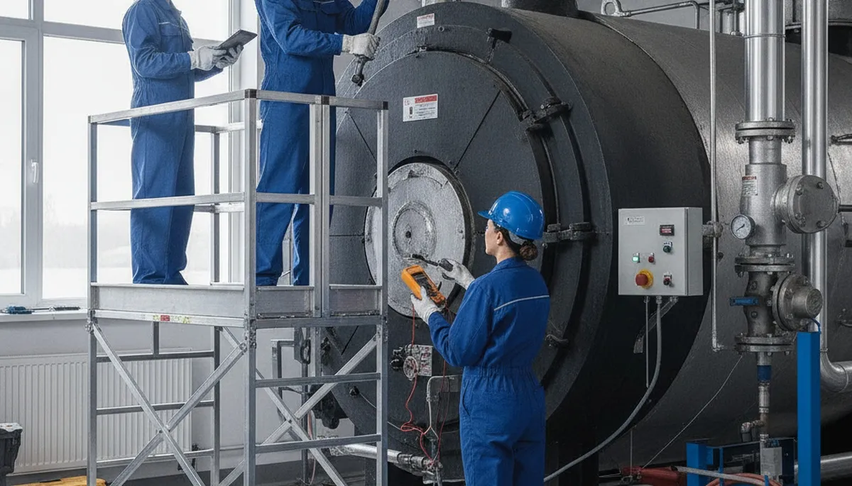 Boiler repair technician servicing a heating system in Allentown, PA homes