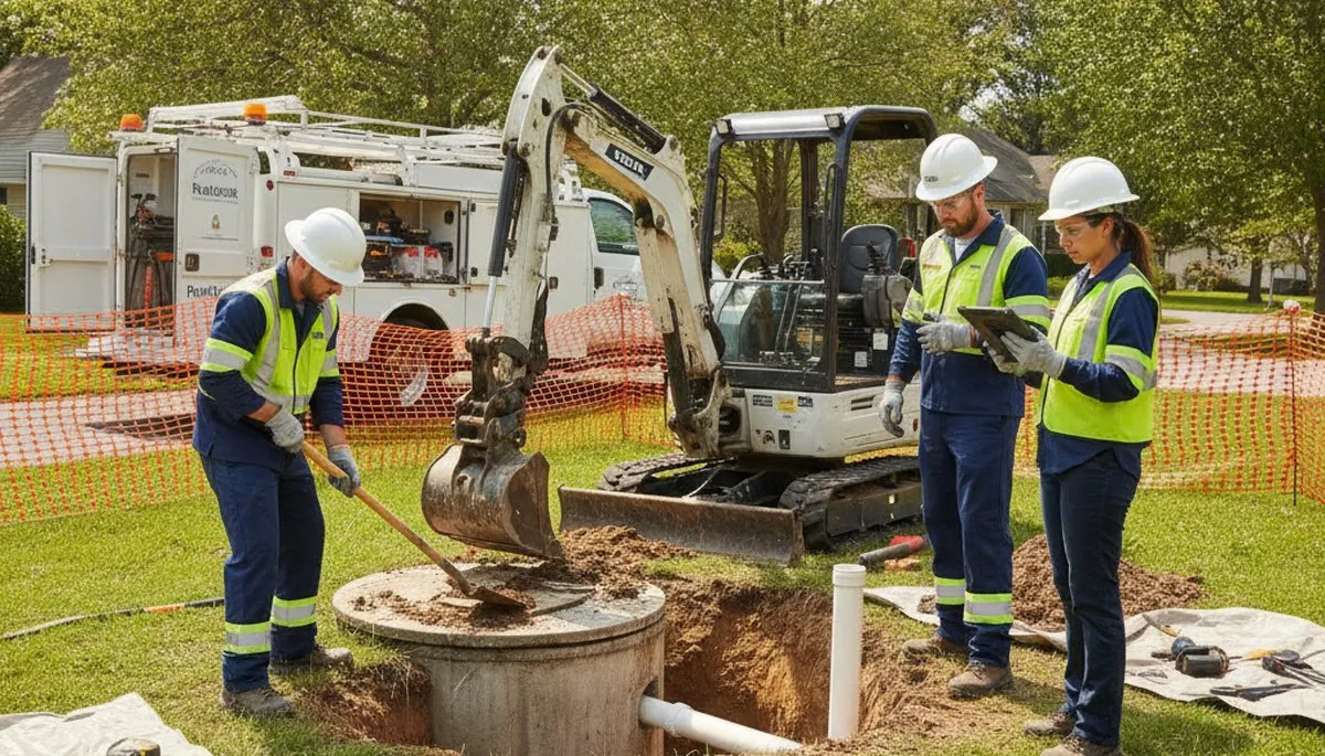 Septic repair technician servicing an Allentown, PA home plumbing system